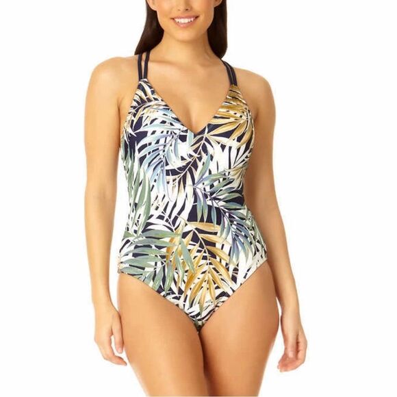 NWT Hurley Swimsuit Women’s Size XXL One Piece Blue Green Tropical Leaf Print - Picture 1 of 9